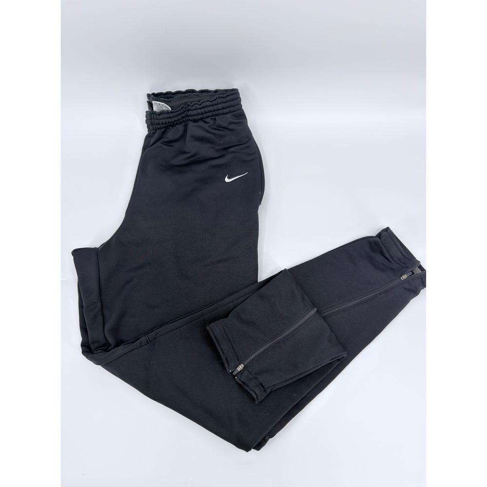 Nike Track Pants Sweatpants Joggers Y2K Mens XL Black Embroidered Swoosh Zip Leg